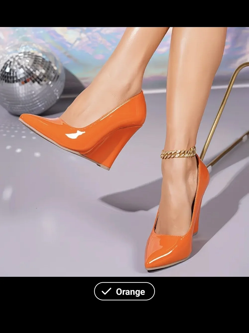 Orange Patent Wedge Pumps - Women's Dress Heels